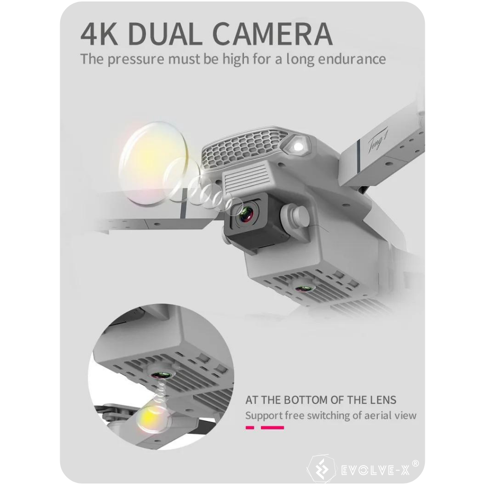 Drona pliabila Evolve-x® E88, Camera duala UHD 4K, Functie mentinere pozitie, Unghi 120°, Rulare 360°, Telecomanda pliabila, Functie foto prin gesturi, Potrivita pentru copii, Aplicatie Android/iOS, W [4]