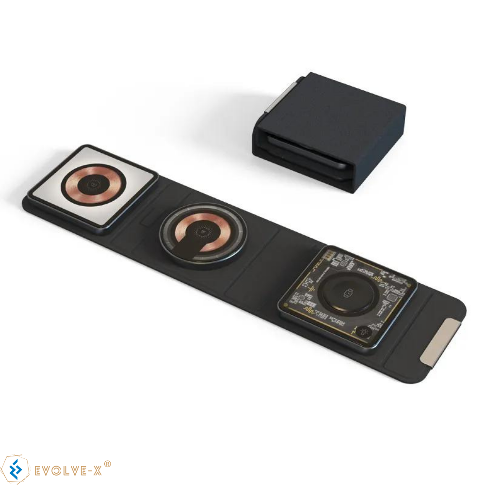 Incarcator Wireless 3 in 1 Pliabil Evolve-x® EvoBoost cu incarcare rapida Magsafe QI Fast Charge 15W, lumina ambientala, compatibil cu Apple Iphone, Samsung, Huawei, Apple Watch, Airpods, Universal, C [2]