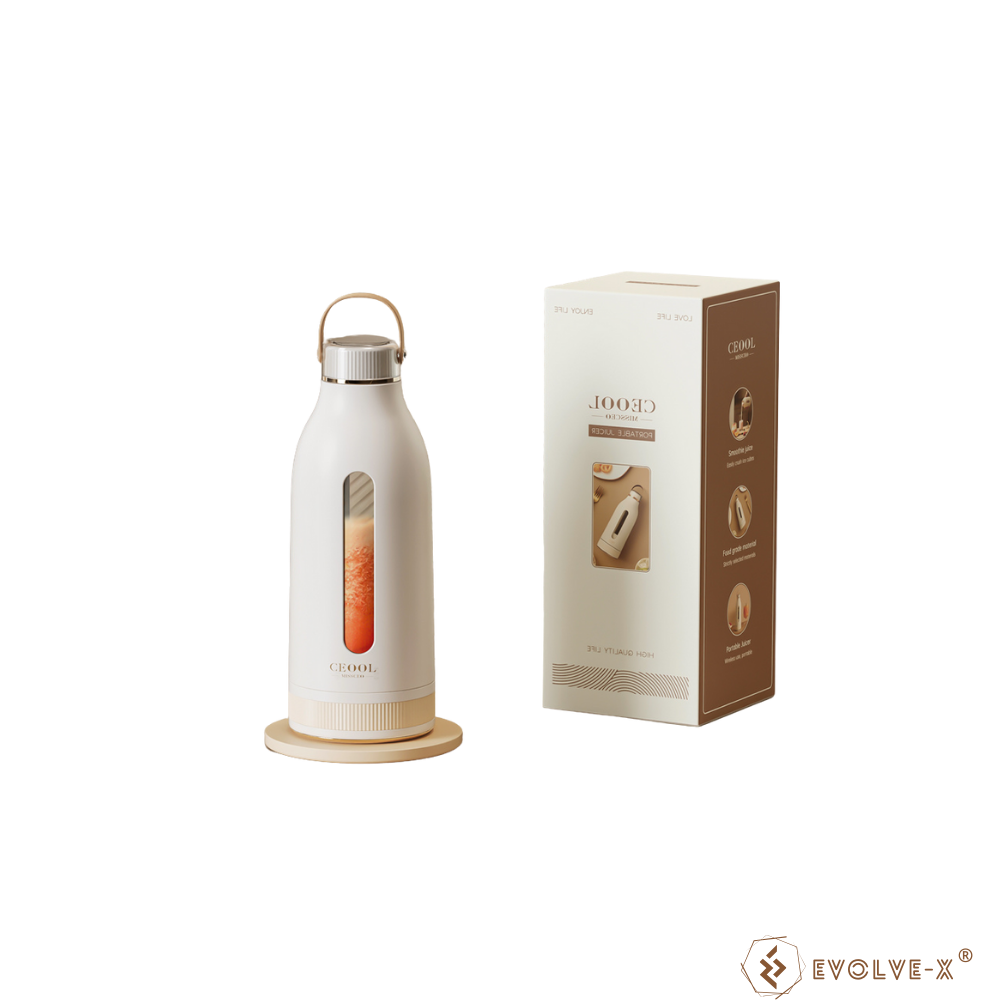 Mini Blender Electric Evolve-x® Ceool pentru Smoothie, Shake sau Fresh, Portabil, Deschidere dubla, Capacitate 400 ml, 4 lame din inox, Acumulator reincarcabil 3000 mAh, Silentios, Maner din piele eco [2]