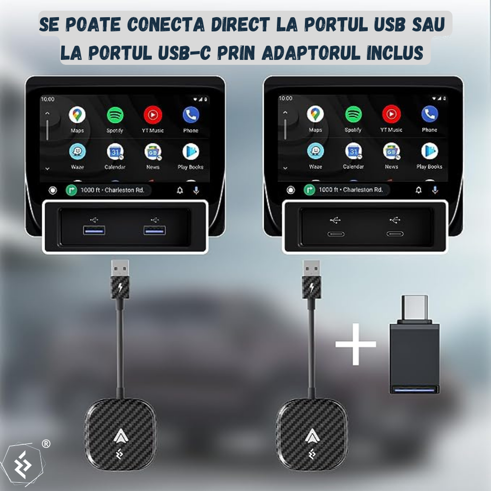 Modul Android Auto wireless Evolve-x®, pentru masini cu Android Auto de fabrica prin cablu, Plug & Play, negru carbon, cu adaptor USB la USB-C inclus [4]