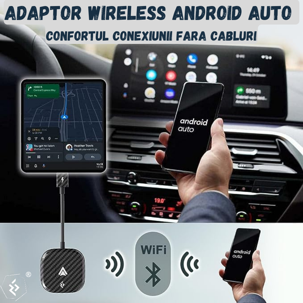 Modul Android Auto wireless Evolve-x®, pentru masini cu Android Auto de fabrica prin cablu, Plug & Play, negru carbon, cu adaptor USB la USB-C inclus [3]