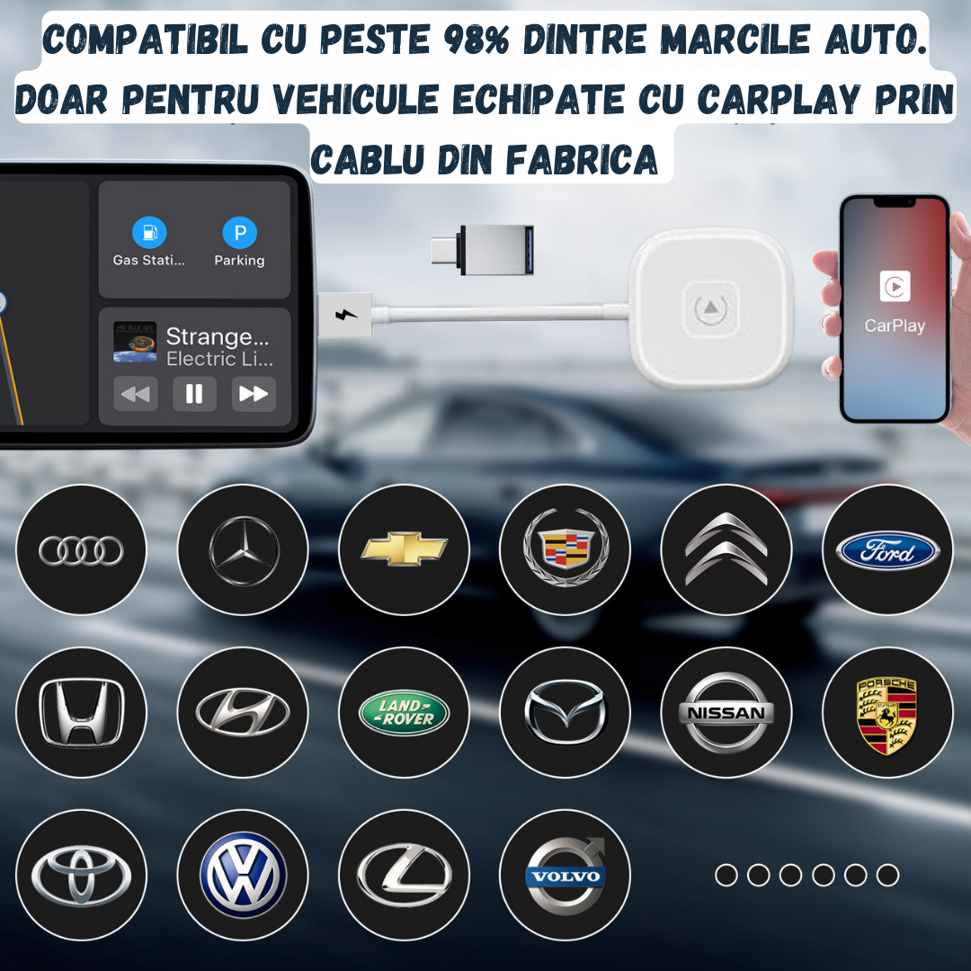 Modul Apple Carplay auto wireless Evolve-x®, pentru masini cu Carplay de fabrica prin cablu, Plug & Play, alb, cu adaptor USB la USB-C inclus [6]