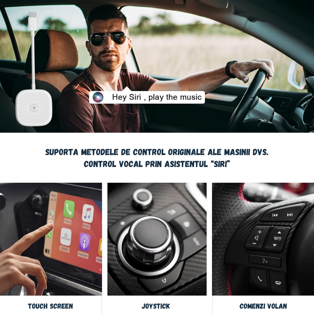 Modul Apple Carplay auto wireless Evolve-x®, pentru masini cu Carplay de fabrica prin cablu, Plug & Play, alb, cu adaptor USB la USB-C inclus [4]