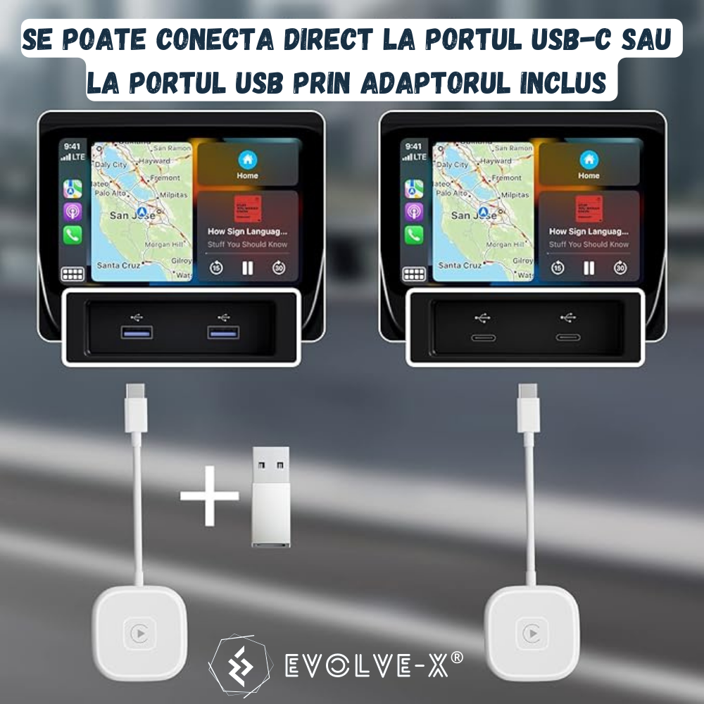 Modul Apple Carplay auto wireless Evolve-x®, pentru masini cu Carplay de fabrica prin cablu, Plug & Play, alb, cu adaptor USB la USB-C inclus [5]