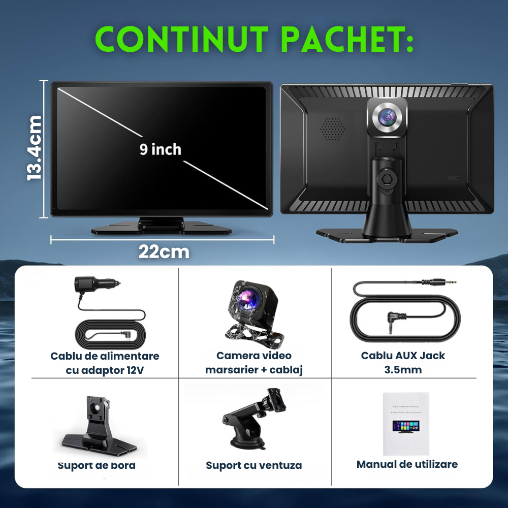 Navigatie Auto EvoCARS pentru Carplay/Android Auto wireless, Camera de bord si marsarier, 9 inch [7]