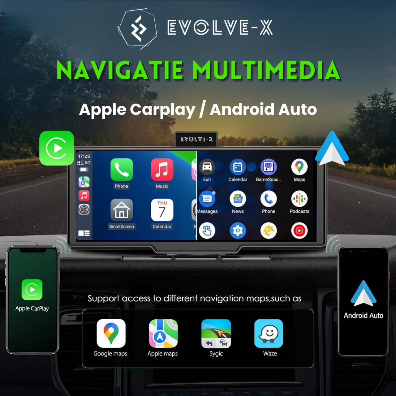 Navigatie Auto universala EvoCARS Carplay/Android Auto, Camera frontala si marsarier [5]