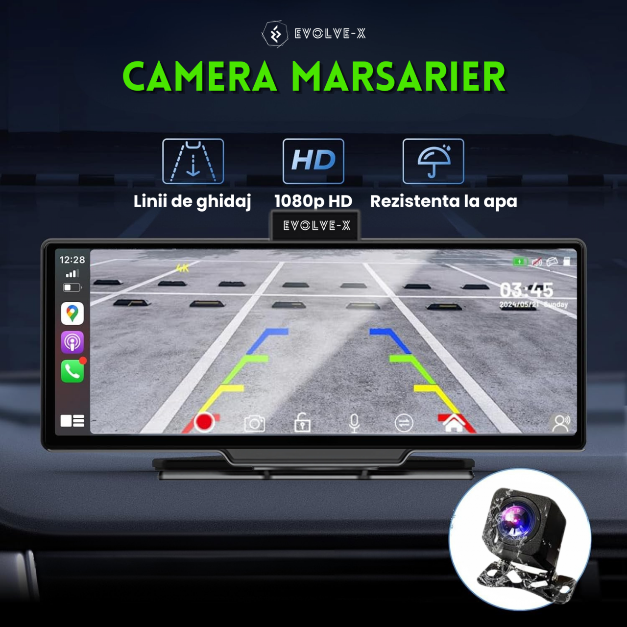 Navigatie Auto universala EvoCARS Carplay/Android Auto, Camera frontala si marsarier [14]