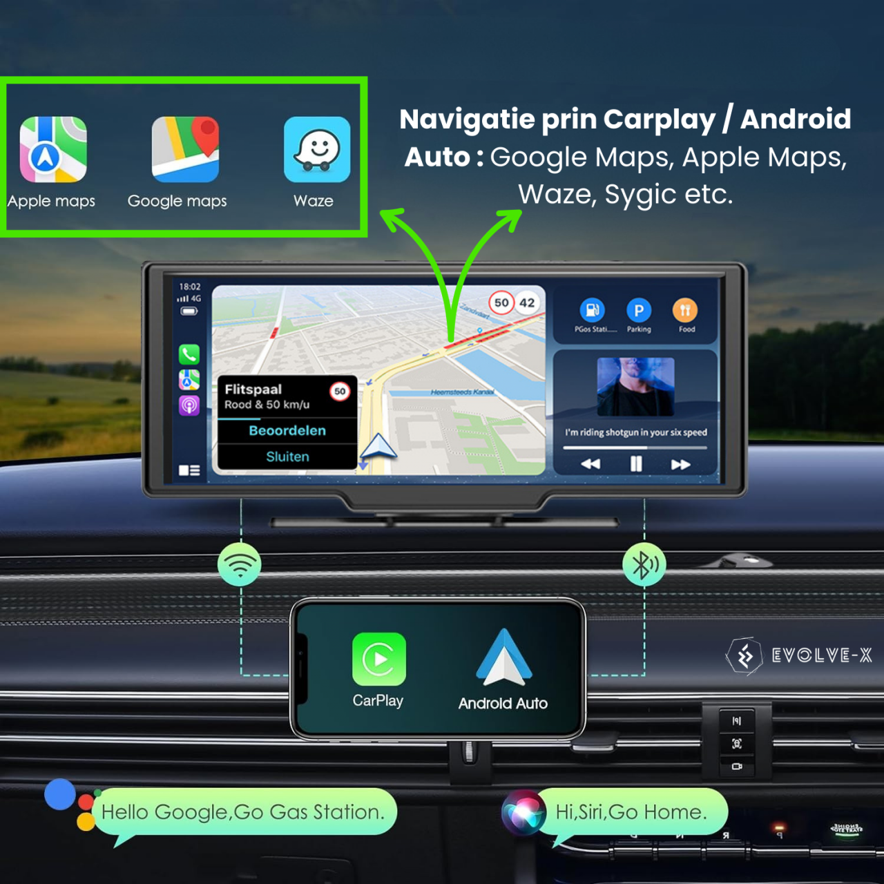 Navigatie Auto universala EvoCARS Carplay/Android Auto, Camera frontala si marsarier [6]