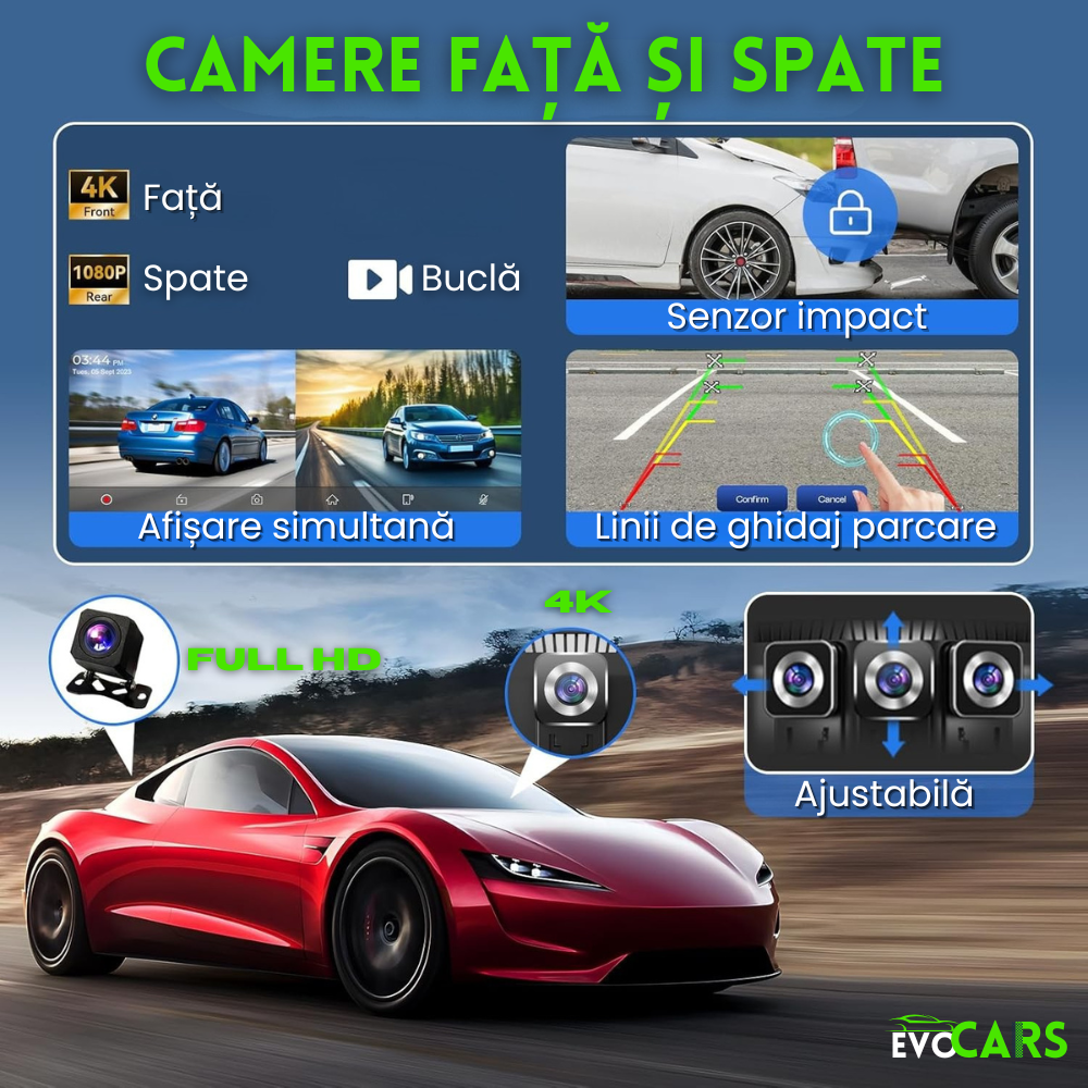 Navigatie Auto EvoCARS pentru Carplay/Android Auto wireless, Camera de bord si marsarier, 9 inch [4]