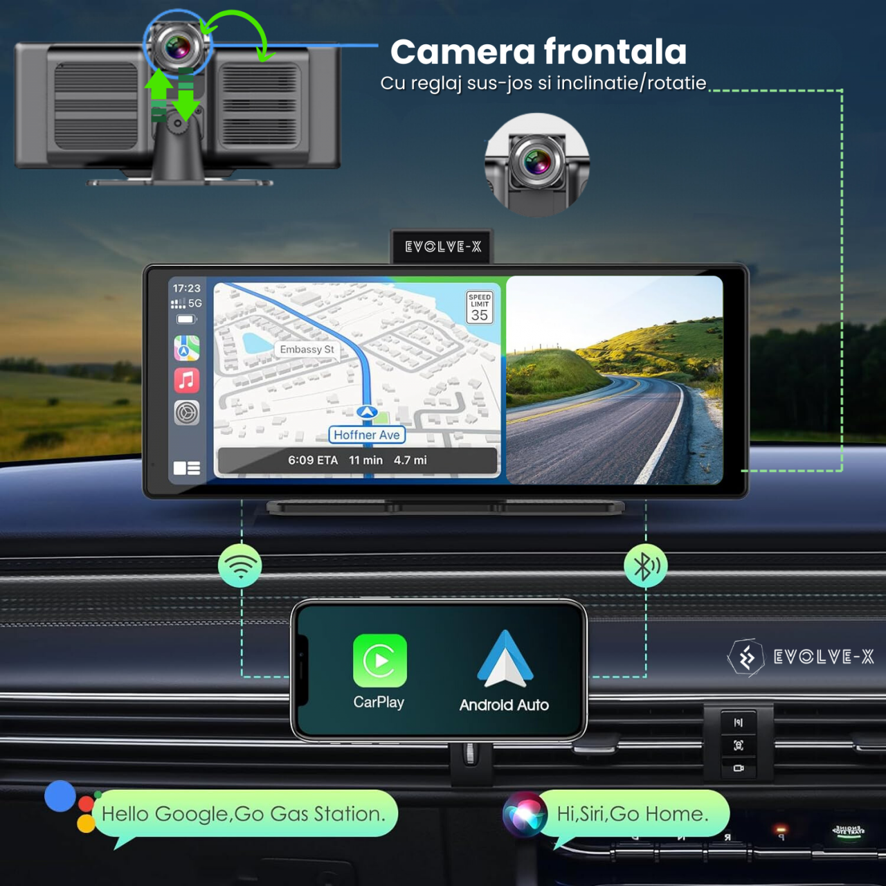 Navigatie Auto universala EvoCARS Carplay/Android Auto, Camera frontala si marsarier [7]