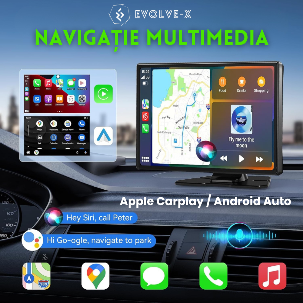 Navigatie Auto EvoCARS pentru Carplay/Android Auto wireless, Camera de bord si marsarier, 9 inch [2]