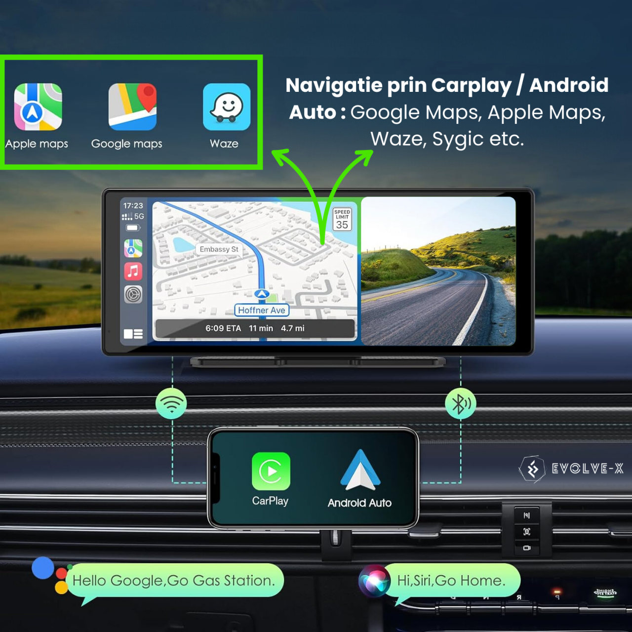 RESIGILAT: Navigatie Auto EvoCARS Carplay/Android Auto, Camera de bord si marsarier [7]
