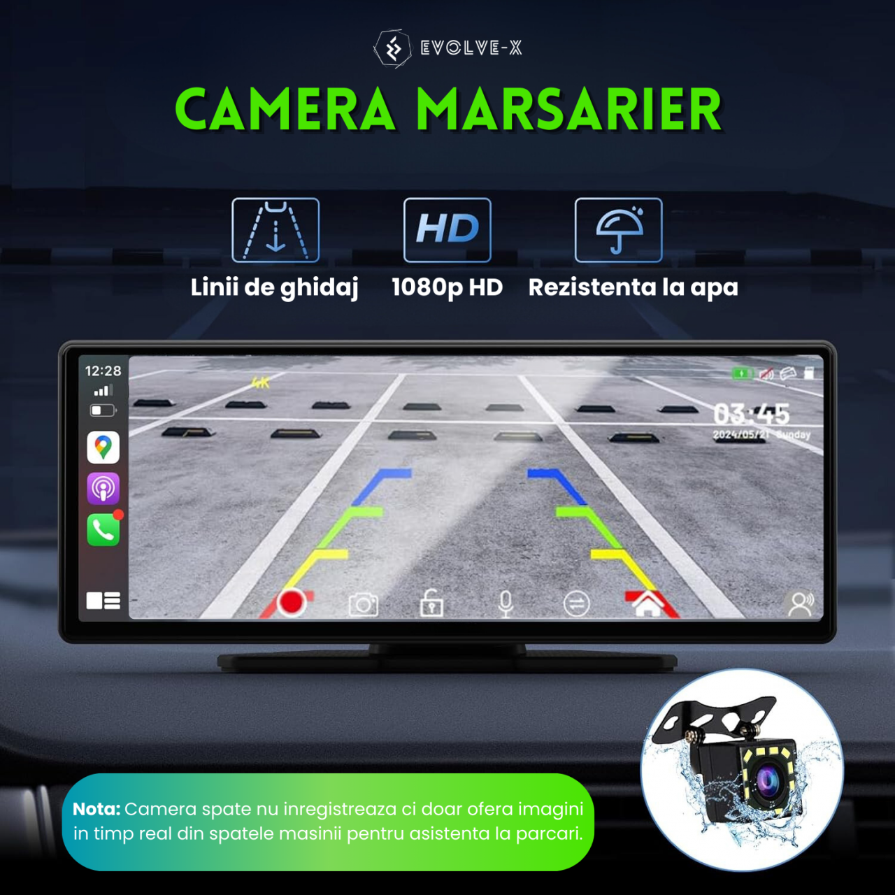 Navigatie Auto EvoCARS Carplay/Android Auto si camera marsarier, cu suport de bord [9]