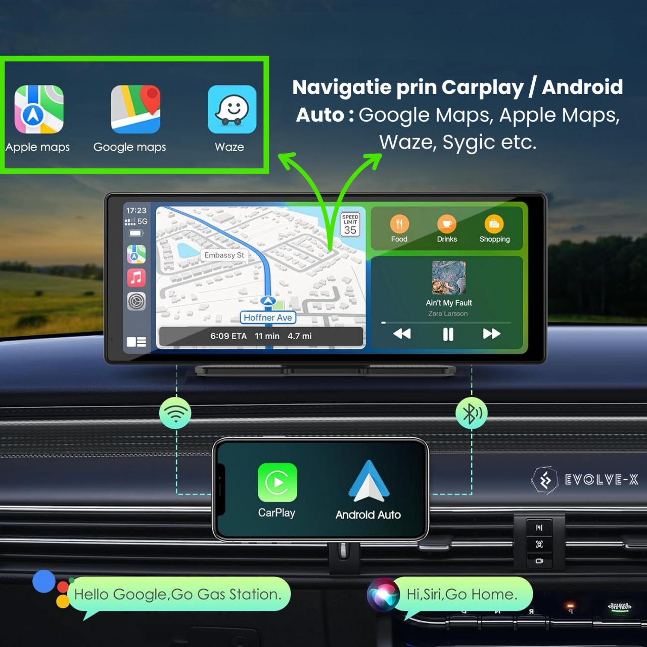 Navigatie Auto EvoCARS Carplay/Android Auto si camera marsarier, cu suport de bord [3]