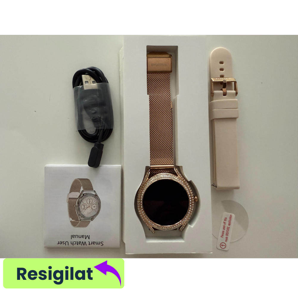 RESIGILAT: Ceas smartwatch dama Evolve-x® EvoFitt Slim, Apeluri si mesaje bluetooth, Functii fitness, monitorizare Ritm cardiac, Somn, Nivel oxigen si Calorii, Asistent vocal, IP67, compatibil iOS si  [2]
