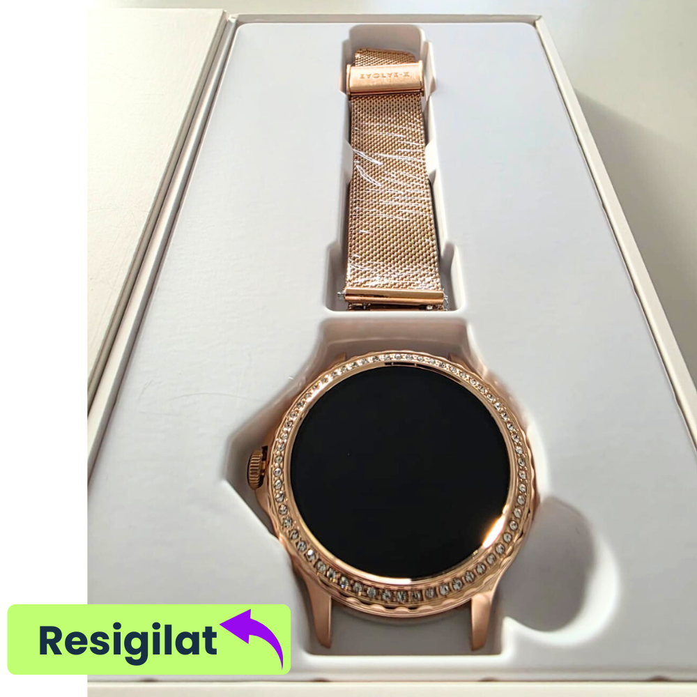 RESIGILAT: Ceas smartwatch dama Evolve-x® EvoWatch 9 cu Apeluri si mesaje bluetooth, Monitorizare sanatate si Asistent vocal, 2 bratari incluse [2]