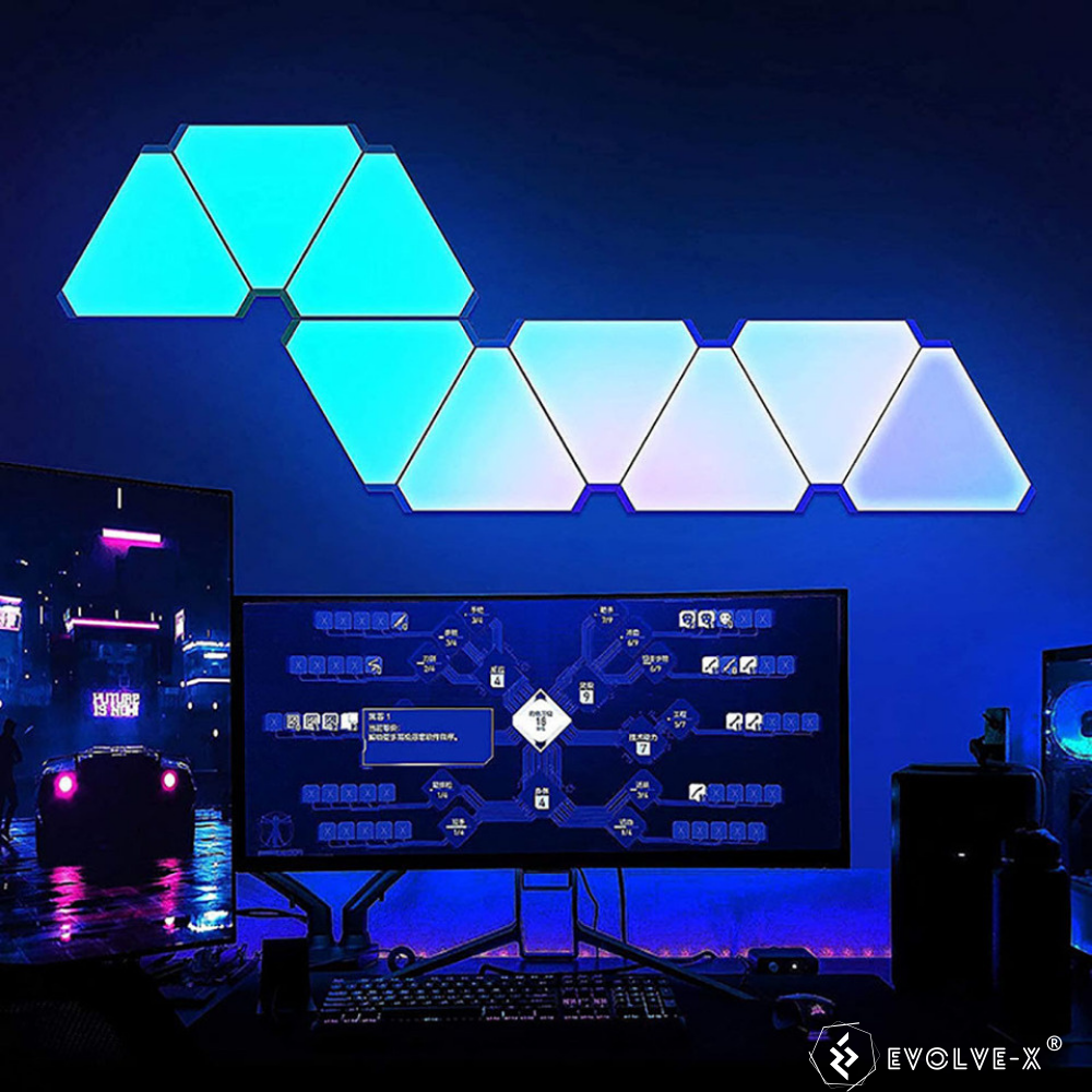 Set 12 panouri luminoase LED modulare inteligente Evolve-x® EvoLuxe, RGB, Wi-Fi, senzor muzica, telecomanda si aplicatie compatibila iOS/Android, 200 lm [14]
