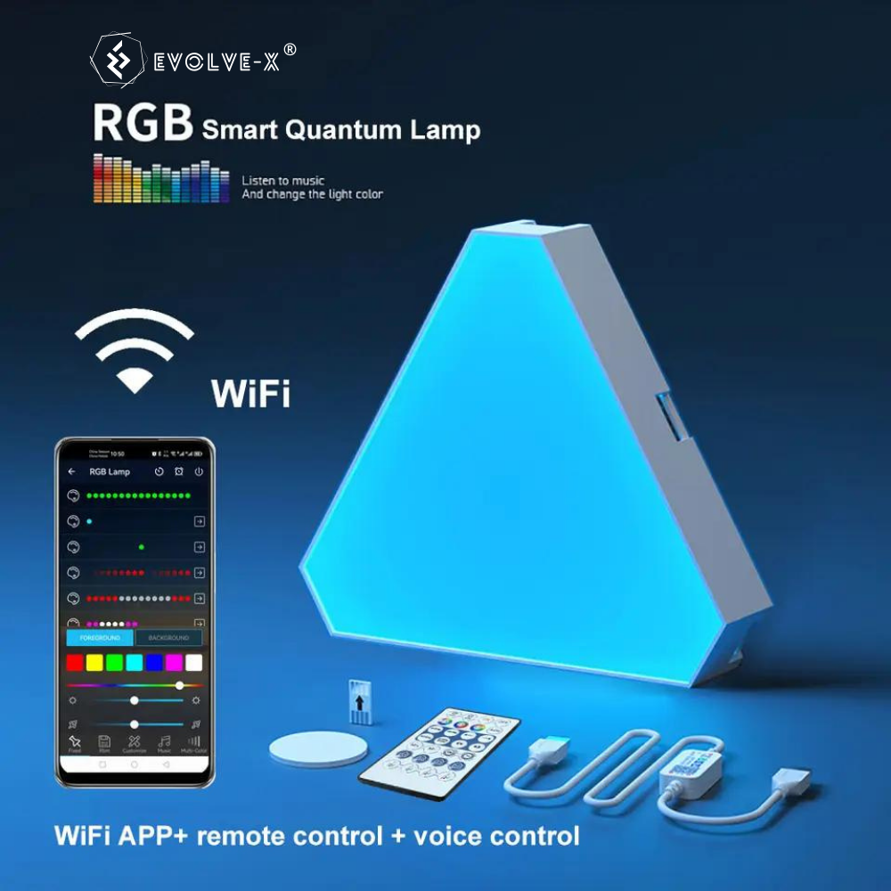 Set 12 panouri luminoase LED modulare inteligente Evolve-x® EvoLuxe, RGB, Wi-Fi, senzor muzica, telecomanda si aplicatie compatibila iOS/Android, 200 lm [2]