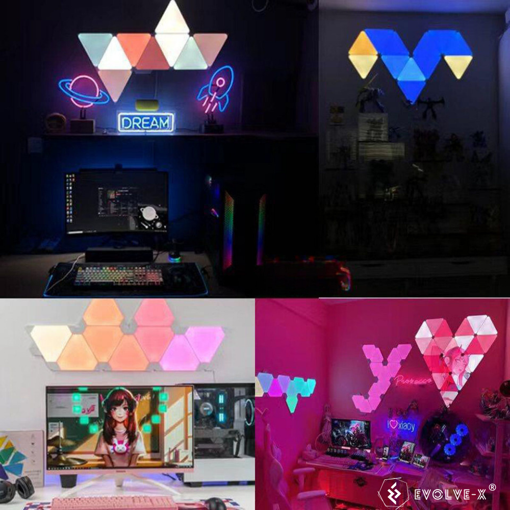 Set 12 panouri luminoase LED modulare inteligente Evolve-x® EvoLuxe, RGB, Wi-Fi, senzor muzica, telecomanda si aplicatie compatibila iOS/Android, 200 lm [11]