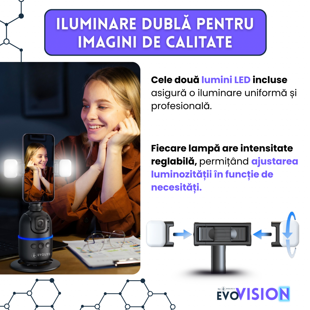 Set trepied + Gimball Evolve-x EvoVison Follow, Pentru Telefon/Camere/Lumini, Urmarire faciala, Tracking AI, Rotire 360° [3]