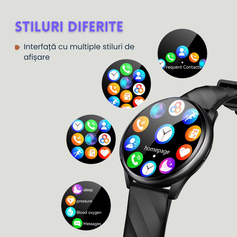 Smartwatch Unisex cu Apeluri Bluetooth, Ecran HD 1.46”, Monitorizare Puls, Tensiune și Oxigen SpO2, 100+ Moduri Sportive, Autonomie 7 Zile, EvoWatch Noa [23]