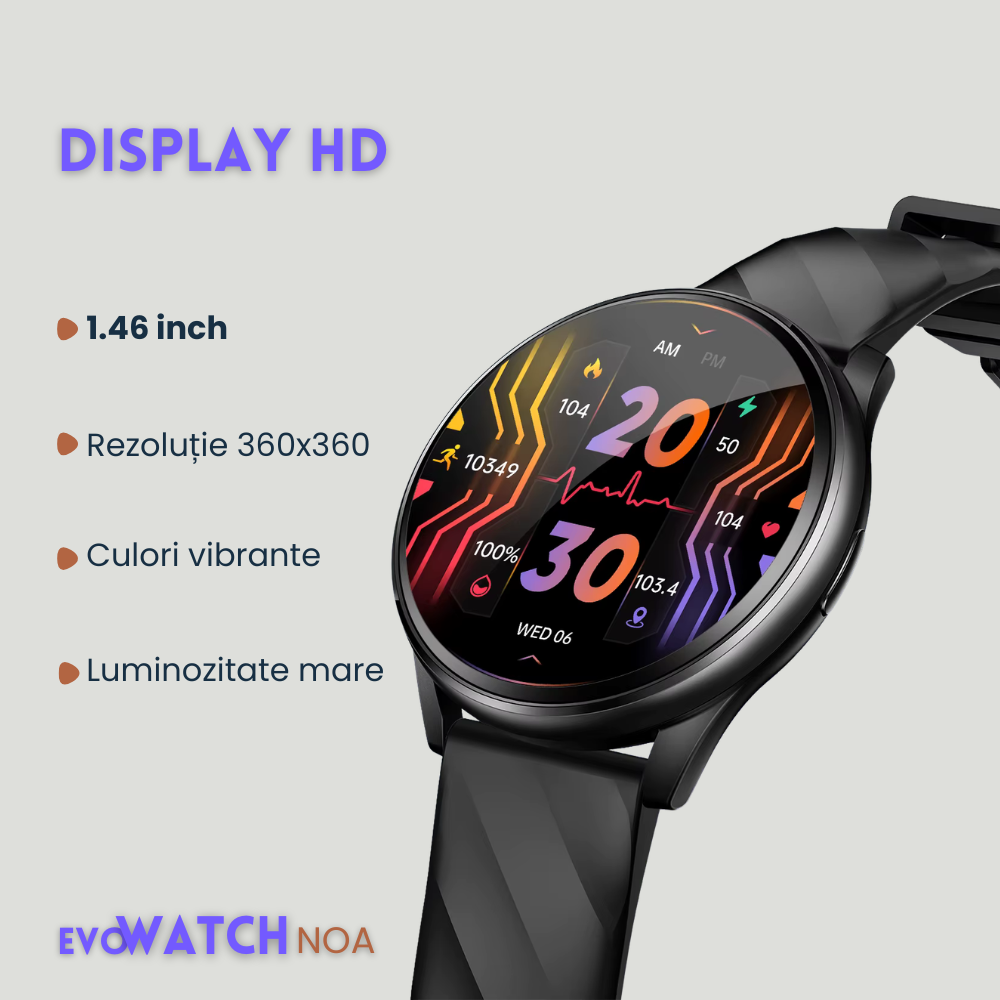 Smartwatch Unisex cu Apeluri Bluetooth, Ecran HD 1.46”, Monitorizare Puls, Tensiune și Oxigen SpO2, 100+ Moduri Sportive, Autonomie 7 Zile, EvoWatch Noa [9]