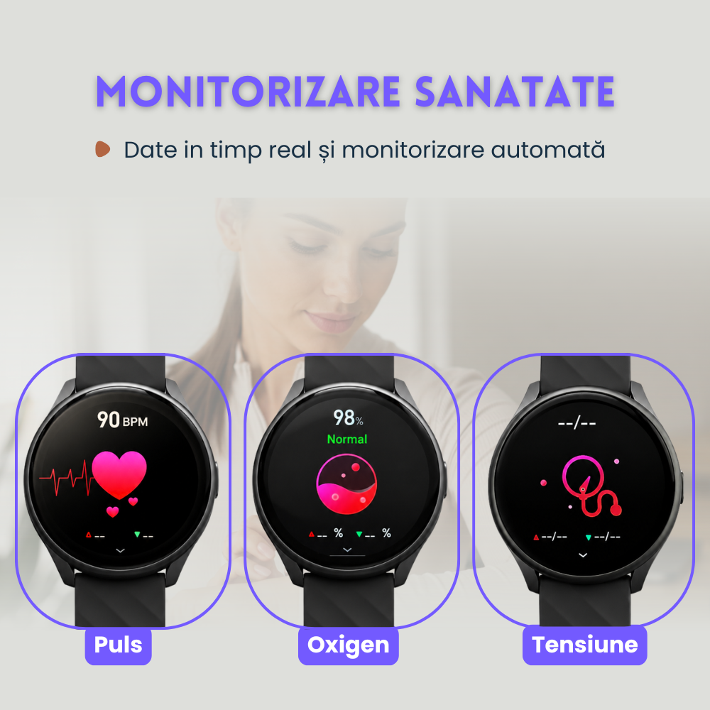 Smartwatch Unisex cu Apeluri Bluetooth, Ecran HD 1.46”, Monitorizare Puls, Tensiune și Oxigen SpO2, 100+ Moduri Sportive, Autonomie 7 Zile, EvoWatch Noa [15]