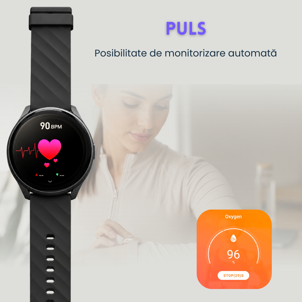 Smartwatch Unisex cu Apeluri Bluetooth, Ecran HD 1.46”, Monitorizare Puls, Tensiune și Oxigen SpO2, 100+ Moduri Sportive, Autonomie 7 Zile, EvoWatch Noa [17]