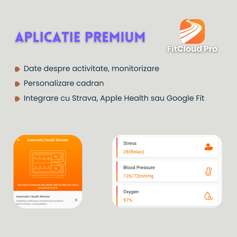 Smartwatch Unisex cu Apeluri Bluetooth, Ecran HD 1.46”, Monitorizare Puls, Tensiune și Oxigen SpO2, 100+ Moduri Sportive, Autonomie 7 Zile, EvoWatch Noa [25]