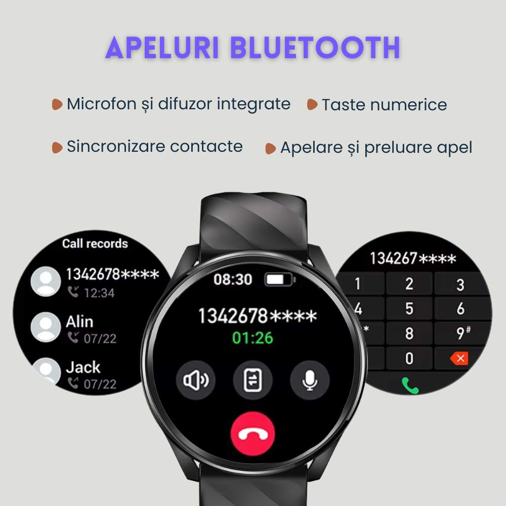 Smartwatch Unisex cu Apeluri Bluetooth, Ecran HD 1.46”, Monitorizare Puls, Tensiune și Oxigen SpO2, 100+ Moduri Sportive, Autonomie 7 Zile, EvoWatch Noa [12]