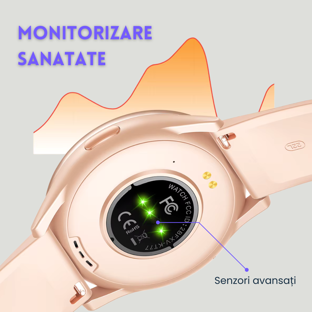 Smartwatch femei cu Apeluri Bluetooth, Ecran HD 1.46”, Monitorizare Puls, Tensiune și Oxigen SpO2, 100+ Moduri Sportive, Autonomie 7 Zile, EvoWatch Noa [14]