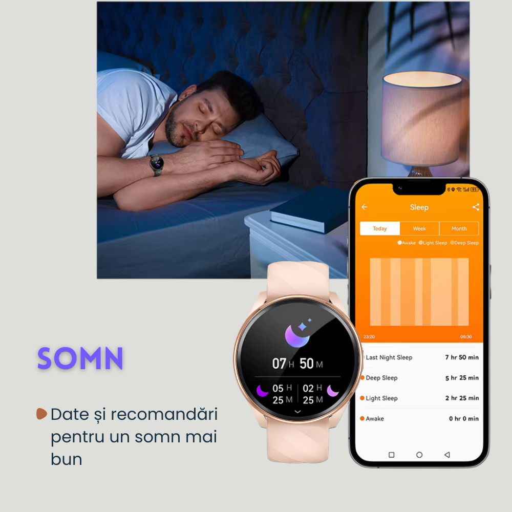Smartwatch femei cu Apeluri Bluetooth, Ecran HD 1.46”, Monitorizare Puls, Tensiune și Oxigen SpO2, 100+ Moduri Sportive, Autonomie 7 Zile, EvoWatch Noa [19]