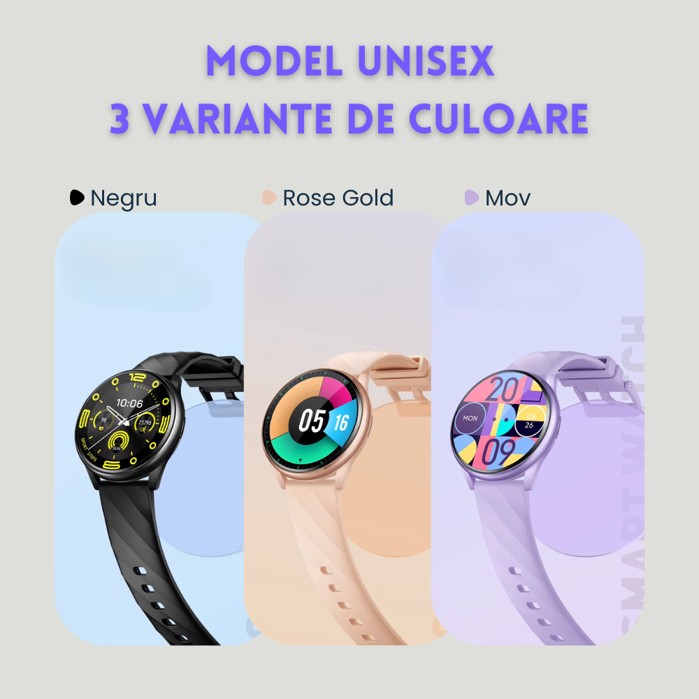 Smartwatch femei cu Apeluri Bluetooth, Ecran HD 1.46”, Monitorizare Puls, Tensiune și Oxigen SpO2, 100+ Moduri Sportive, Autonomie 7 Zile, EvoWatch Noa [10]