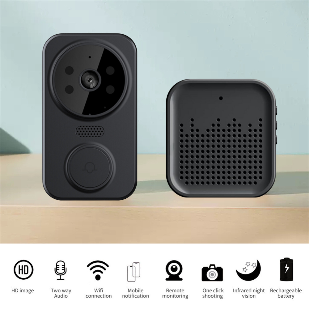 Sonerie Video Inteligenta wireless cu camera de supraveghere 1080p, interfon, functie IR Night vision, audio bidirectional si conexiune la aplicatia Tuya Android/IOS, acumulator, negru [3]