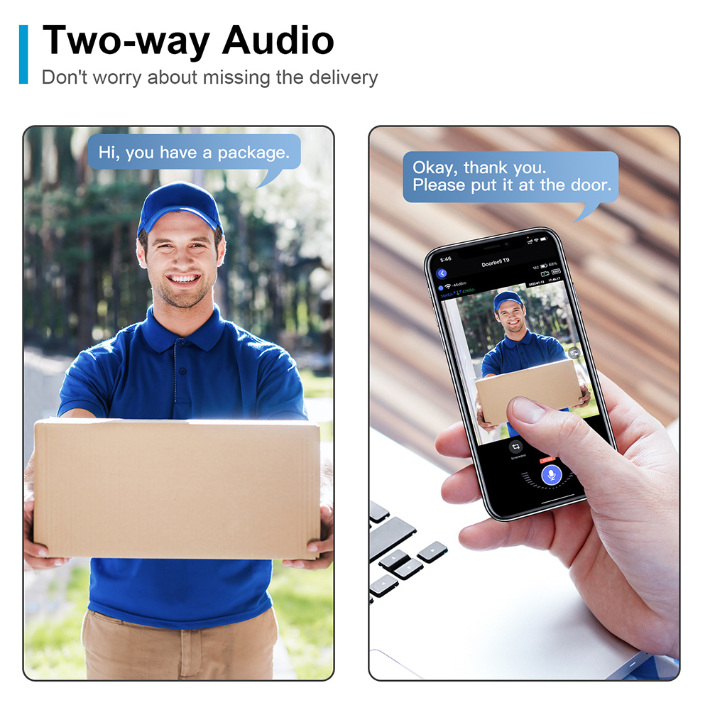 Sonerie Video Inteligenta wireless cu camera de supraveghere 1080p, interfon, functie IR Night vision, audio bidirectional si conexiune la aplicatia Tuya Android/IOS, acumulator, negru [4]