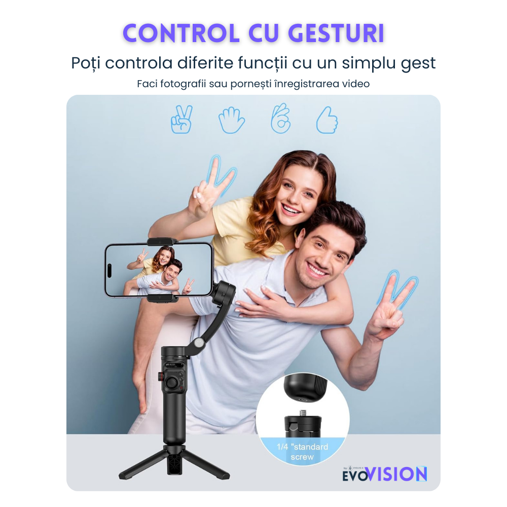 Stabilizator de imagine Evolve-x® Tokqi, Gimbal pentru telefon cu 3 Axe, Telecomanda magnetica, Stabilizare foto video, Control cu gesturi [9]