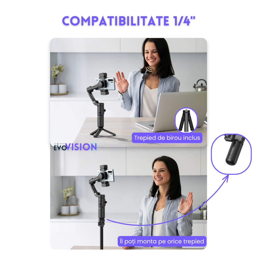 Stabilizator de imagine Evolve-x® Tokqi, Gimbal pentru telefon cu 3 Axe, Telecomanda magnetica, Stabilizare foto video, Control cu gesturi [16]
