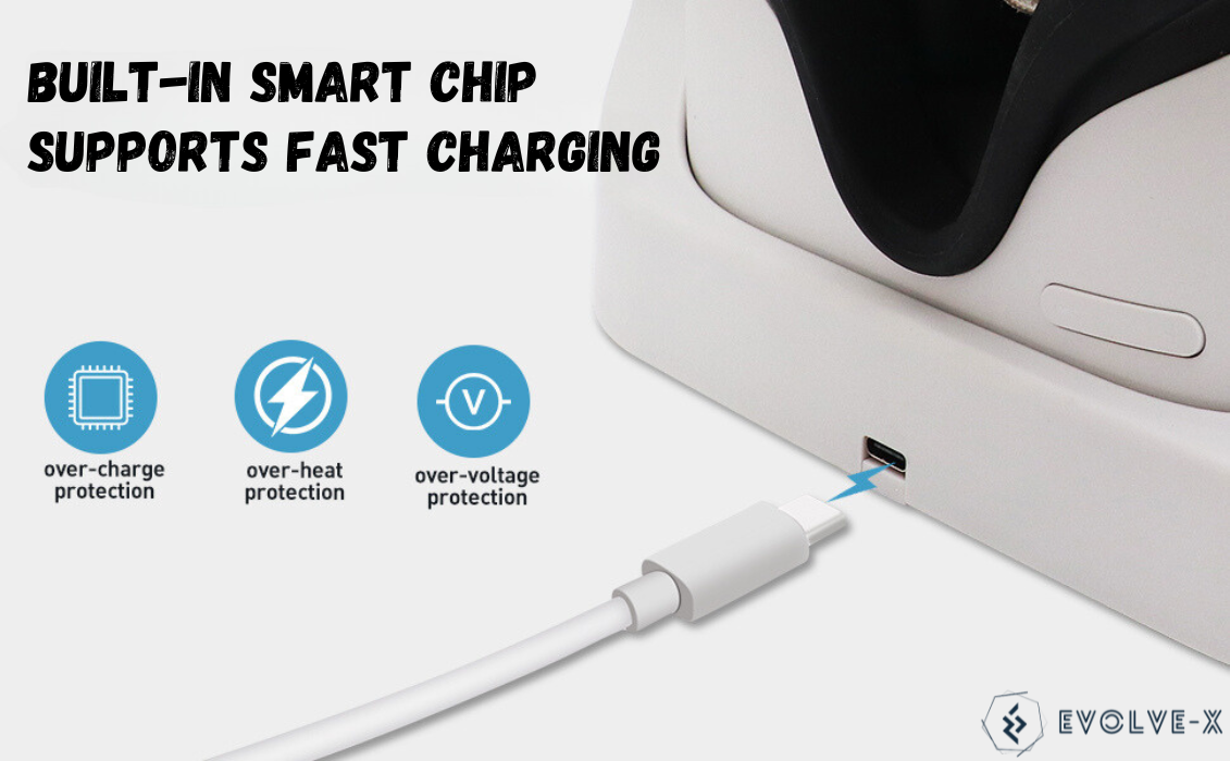 Statie de Incarcare VR magnetica Evolve-x® pentru Meta Oculus Quest 2, acumulatori 1800 mAh, Afisaj LED, conectori magnetici, Incarcare simultana pentru casca VR si controllere, alb [4]