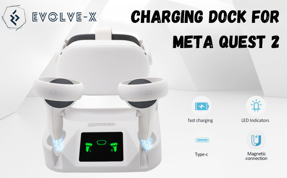 Statie de Incarcare VR magnetica Evolve-x® pentru Meta Oculus Quest 2, acumulatori 1800 mAh, Afisaj LED, conectori magnetici, Incarcare simultana pentru casca VR si controllere, alb [3]