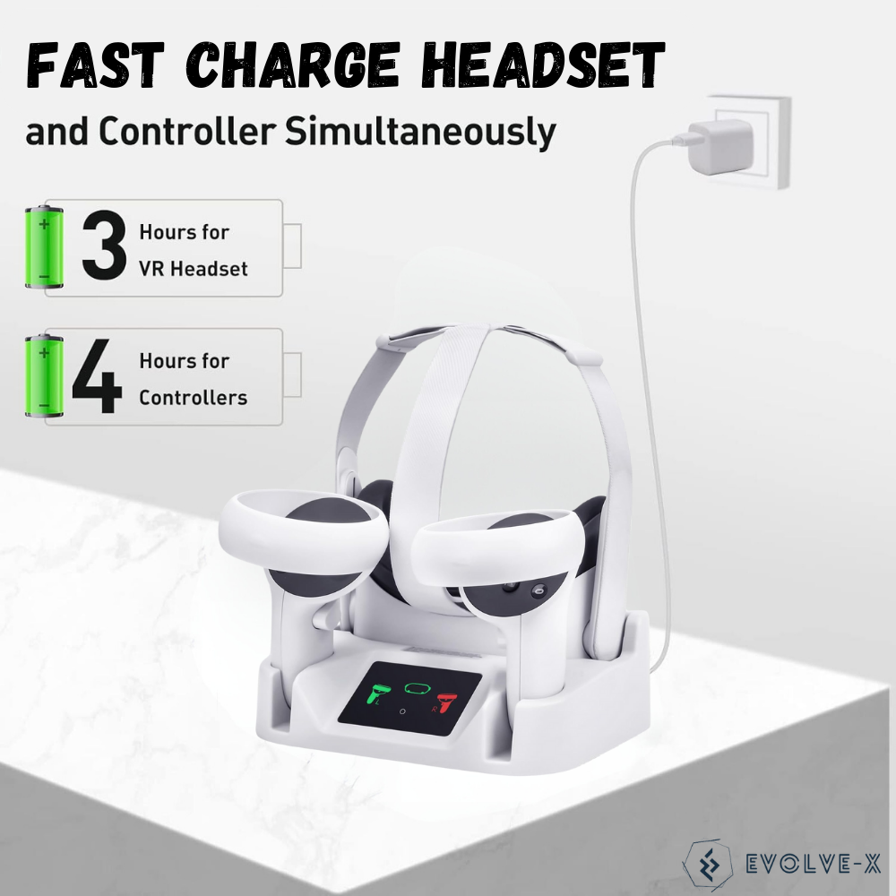 Statie de Incarcare VR magnetica Evolve-x® pentru Meta Oculus Quest 2, acumulatori 1800 mAh, Afisaj LED, conectori magnetici, Incarcare simultana pentru casca VR si controllere, alb [7]