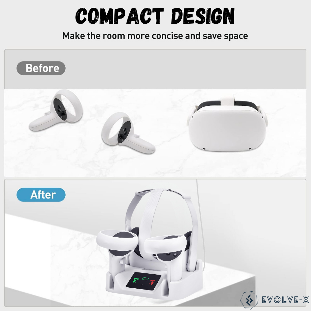 Statie de Incarcare VR magnetica Evolve-x® pentru Meta Oculus Quest 2, acumulatori 1800 mAh, Afisaj LED, conectori magnetici, Incarcare simultana pentru casca VR si controllere, alb [6]