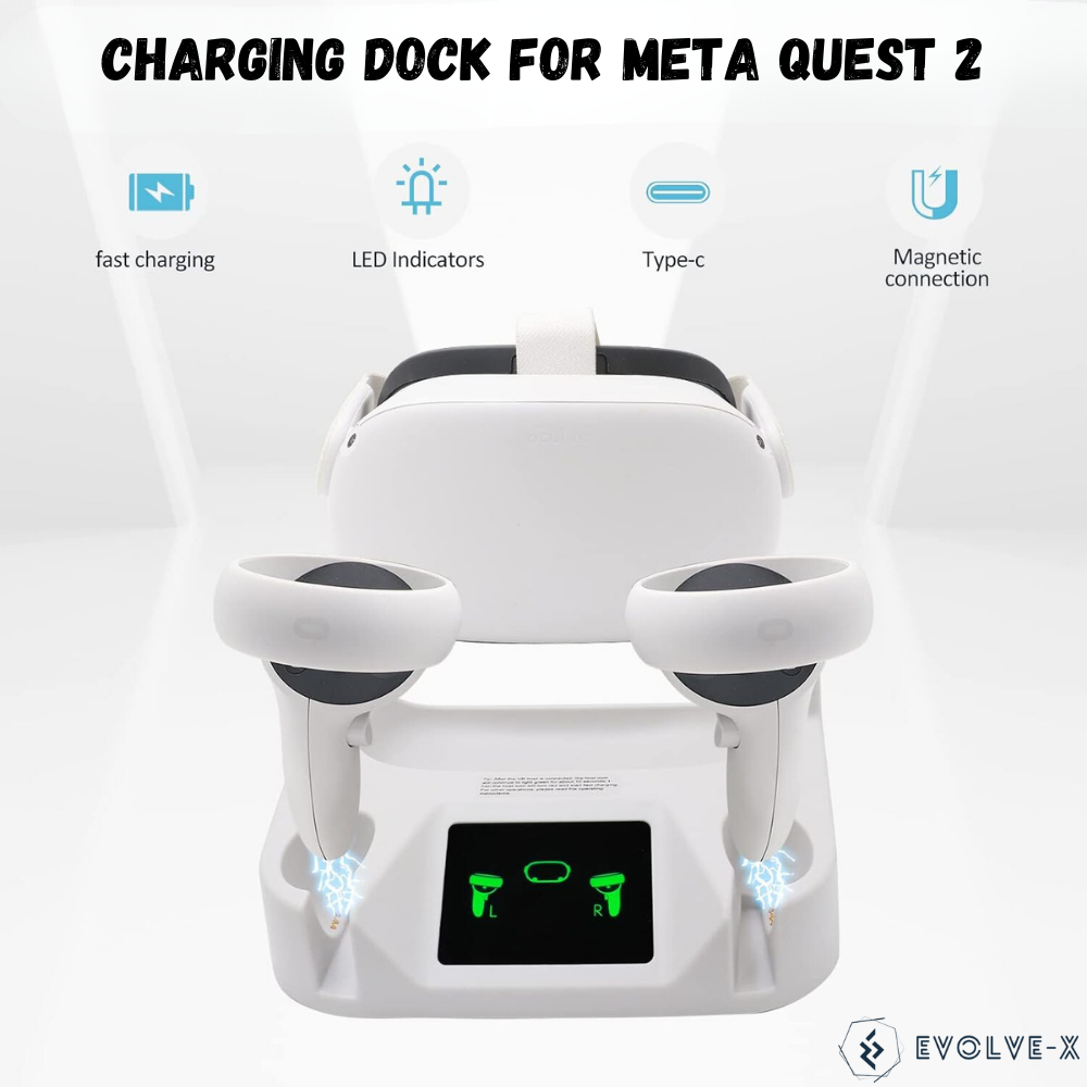 Statie de Incarcare VR magnetica Evolve-x® pentru Meta Oculus Quest 2, acumulatori 1800 mAh, Afisaj LED, conectori magnetici, Incarcare simultana pentru casca VR si controllere, alb [8]