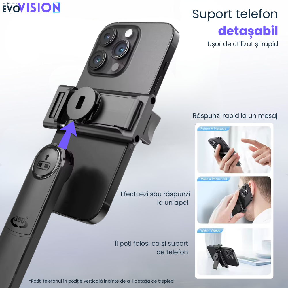 Trepied foto smart profesional Evolve-x® EvoVison, AI Tracking, camera integrata cu urmarire activa, Control prin gesturi, Telecomanda detasabila bluetooth [8]