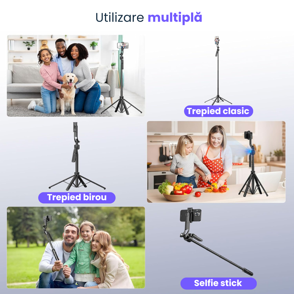Trepied foto smart profesional Evolve-x® EvoVison, AI Tracking, camera integrata cu urmarire activa, Control prin gesturi, Telecomanda detasabila bluetooth [5]