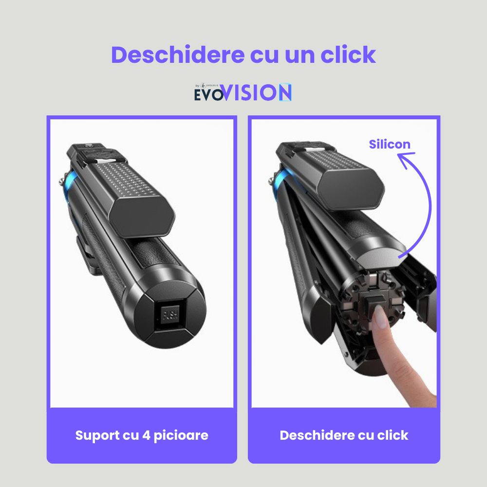 Trepied foto telescopic Evolve-x® EvoVison Profesional, 180cm, pentru telefon/camera foto/GoPro, telecomanda Bluetooth [7]