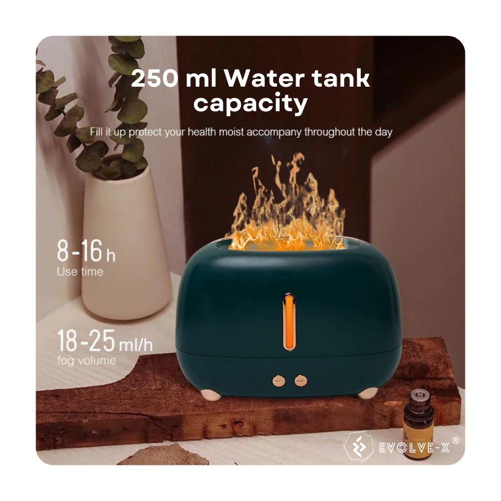 Umidificator de aer si difuzor de aromaterapie Evolve-x® Flame 3D, cu ultrasunete si lumina ambientala LED cu efect de flacara, pentru casa si birou, Verde [4]