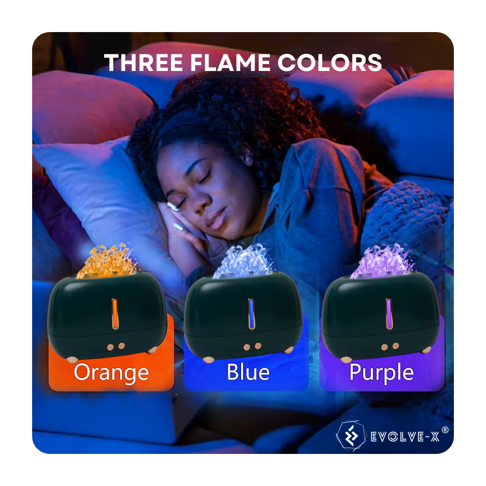 Umidificator de aer si difuzor de aromaterapie Evolve-x® Flame 3D, cu ultrasunete si lumina ambientala LED cu efect de flacara, pentru casa si birou, Verde [7]