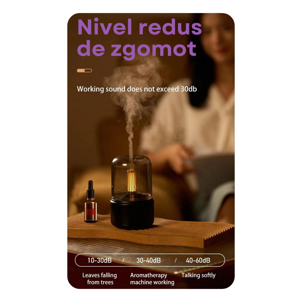 Umidificator de aer Ultrasonic Evolve-x® Harmony, cu difuzor aromaterapie, lumina ambientala cu efect de lumanare, pentru casa, birou si masina, Negru [7]