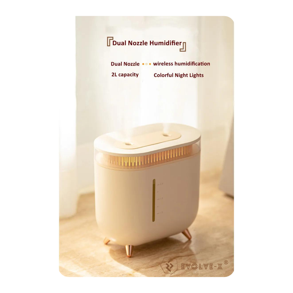 Umidificator de aer wireless Evolve-x® Harmony Dual, cu atomizare prin ultrasunete, difuzie duala, lumina ambientala, acumulator, pentru casa si birou, Crem [4]