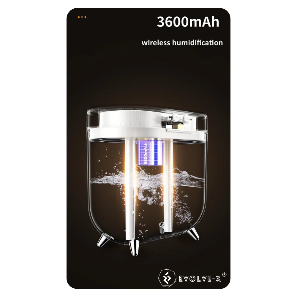 Umidificator de aer wireless Evolve-x® Harmony Dual, cu atomizare prin ultrasunete, difuzie duala, lumina ambientala, acumulator, pentru casa si birou, Crem [7]